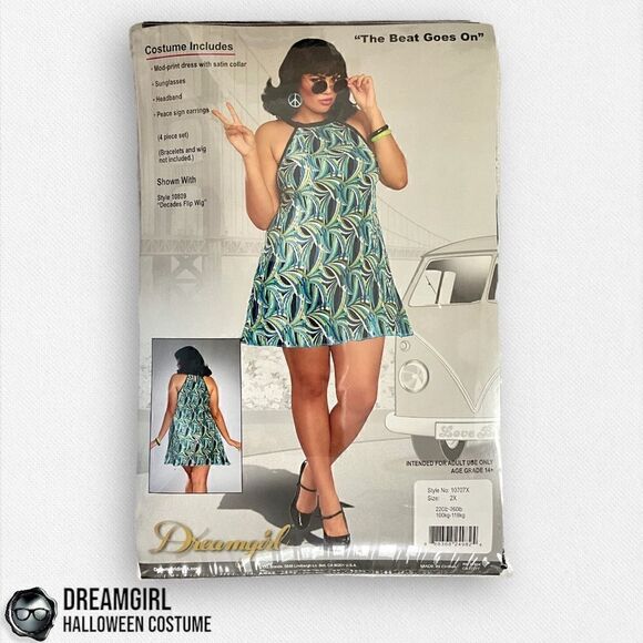 DREAMGIRL THE BEAT GOES ON 1960’s HIPPIE GOGO DANCER PLUS SIZE HALLOWEEN COSTUME - Picture 3 of 7